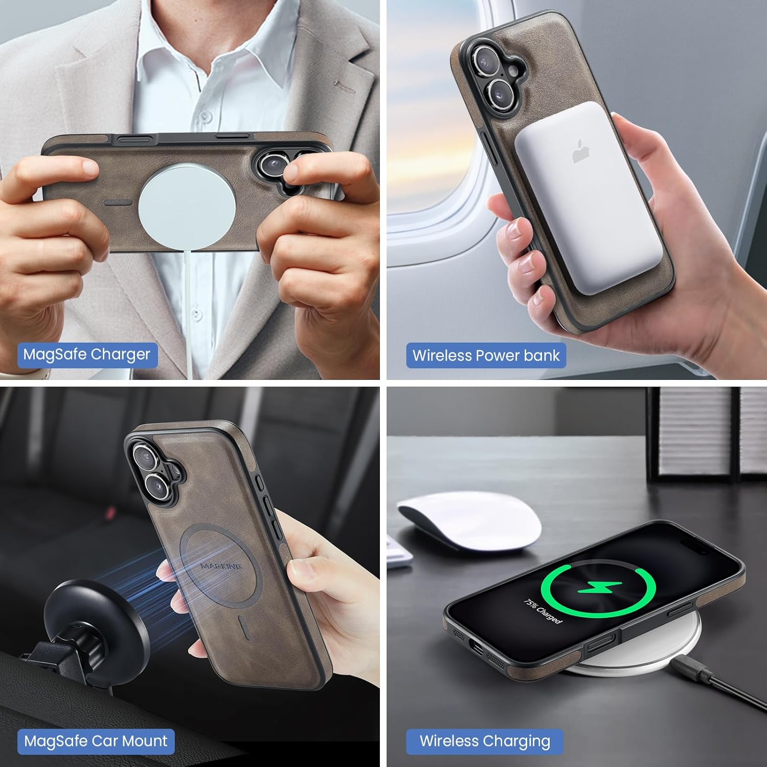 SZHAIYU K2 2 in 1 Detachable Magnetic Phone Cases Compatible with iPhone 16 Case with Card Holder RFID Blocking, Compatible with Magsafe Wallet, Leather 6.1'' (iPhone 16,Coffee)