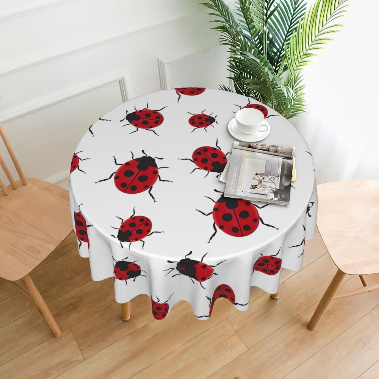 ZHAOUR Seven Star Ladybird Print Round Washable Tablecloth – Table Cover