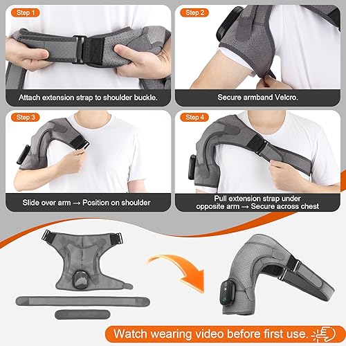 Miniatura 7 de Almohadilla térmica de hombro inalámbrica, envoltura de hombro calentada con masaje, soporte de hombro calentado para manguito rotador, masajeador