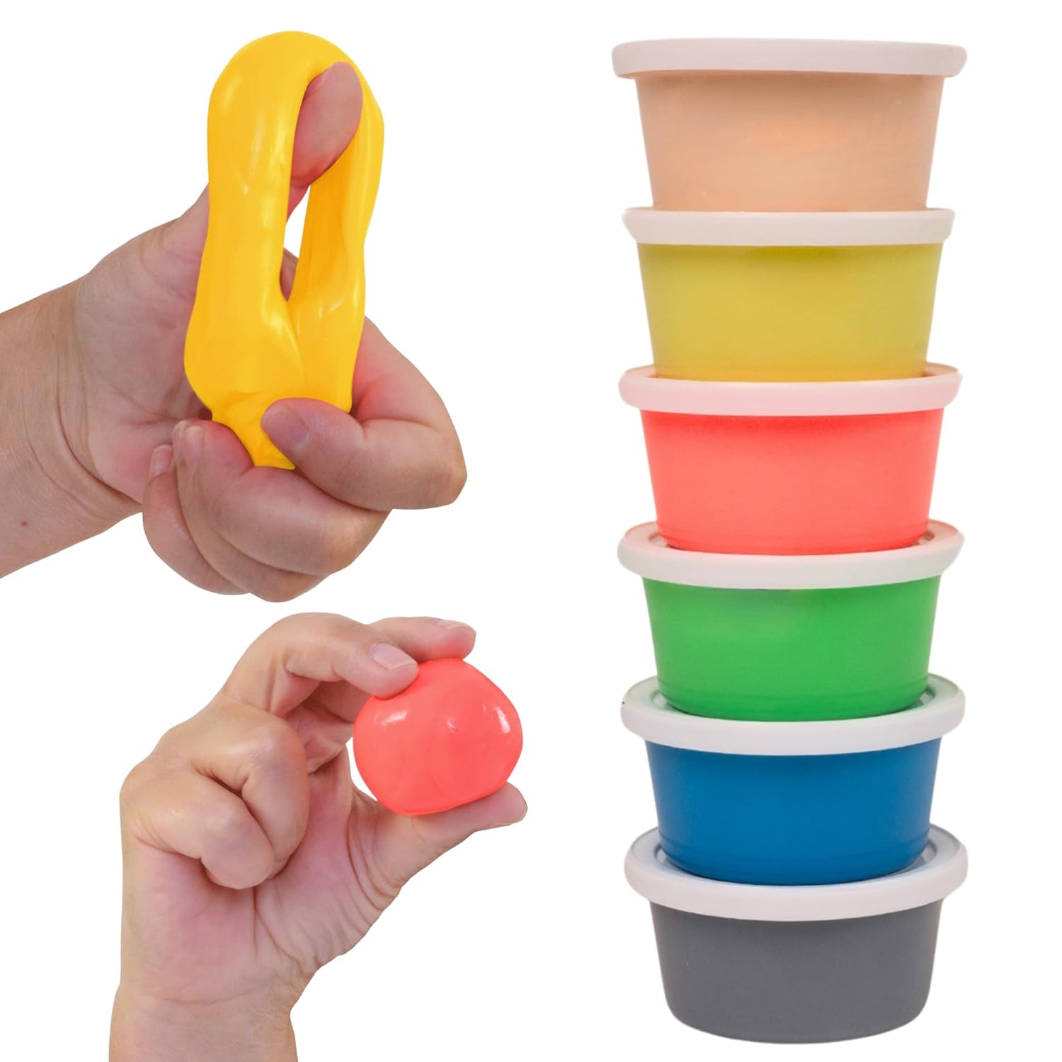 LIFE WORKS Therapy Putty Set for Adults and Teens, 6 Resistance Levels, Non-Toxic Silicone Hand Therapy Tool for Grip Strength, Fine Motor Skills, Rehab & Sensory Use, 6 Pack, Color-Coded, 3oz Each
