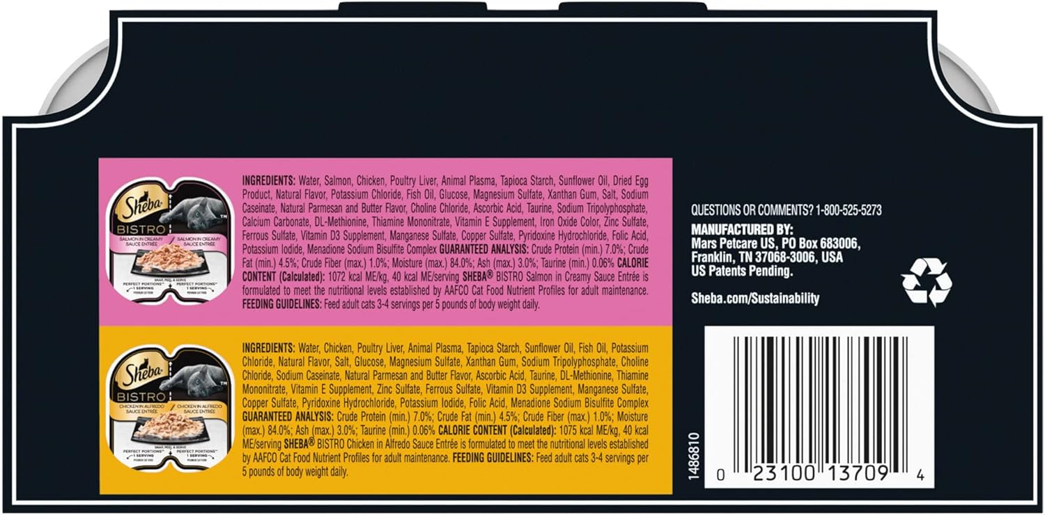 Sheba Perfect Portions Chicken Entree and Salmon Entree Bistro Adult Wet Cat Food Variety Pack, 2.64 oz., Count of 12
