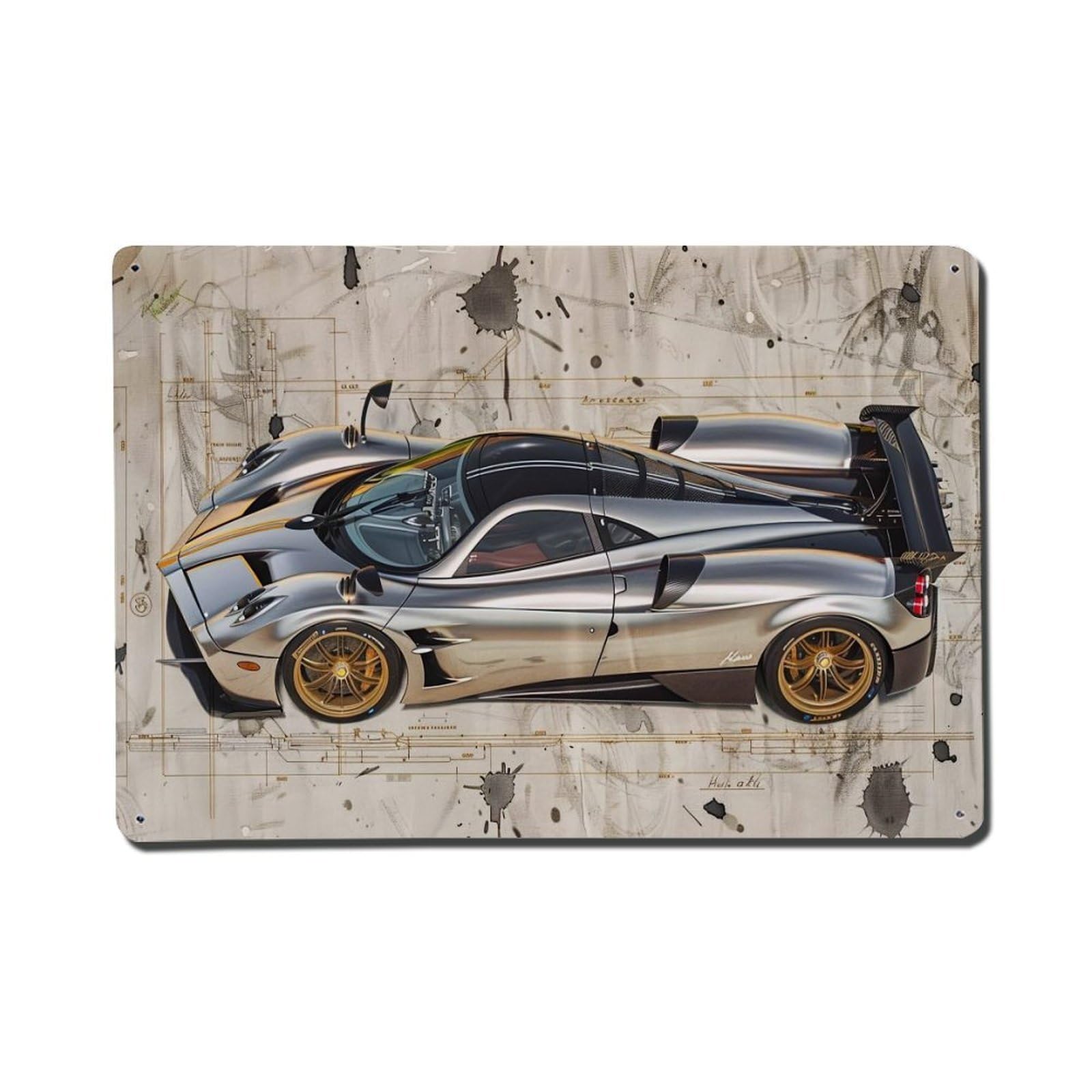 Hypercar Huayra BC Supercar Painting Style Metal Tin Sign Plaque Wall Decor for Cafe, Club, Garden Metal Poster 8x12Inch