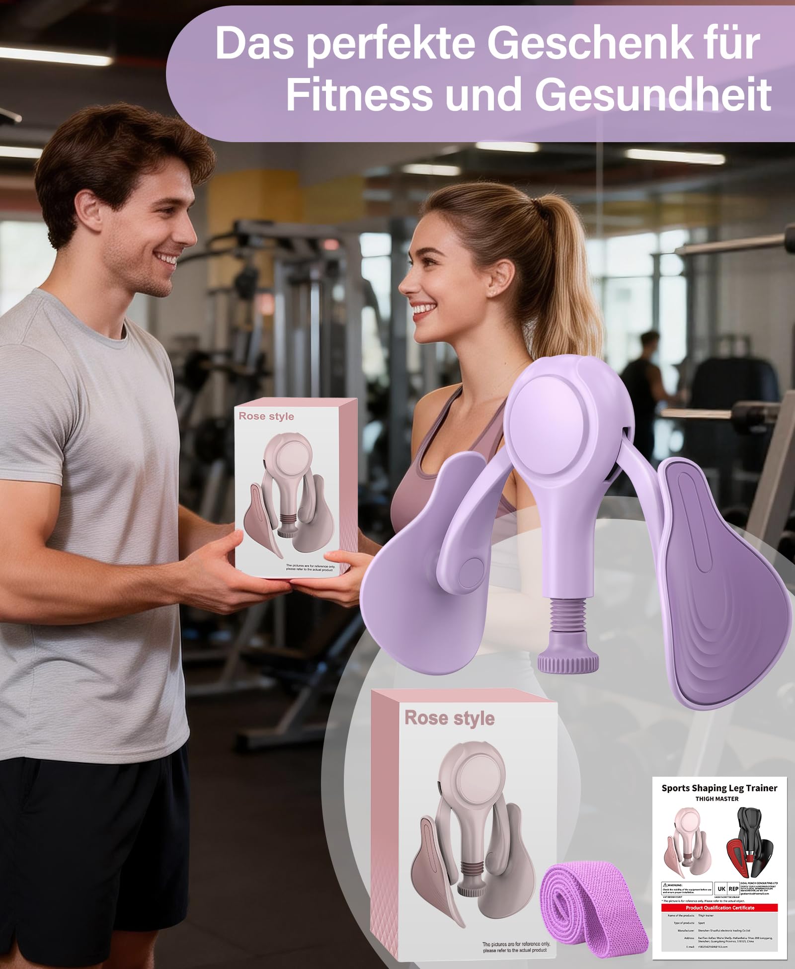 Oberschenkeltrainer Beinpresse für Zuhause 6.8-31.8kg Beckenboden Trainingsgerät Beintrainer für Damen/Herren, Kegel Beckenbodentrainer für Postpartum Erholung mit Widerstandsband
