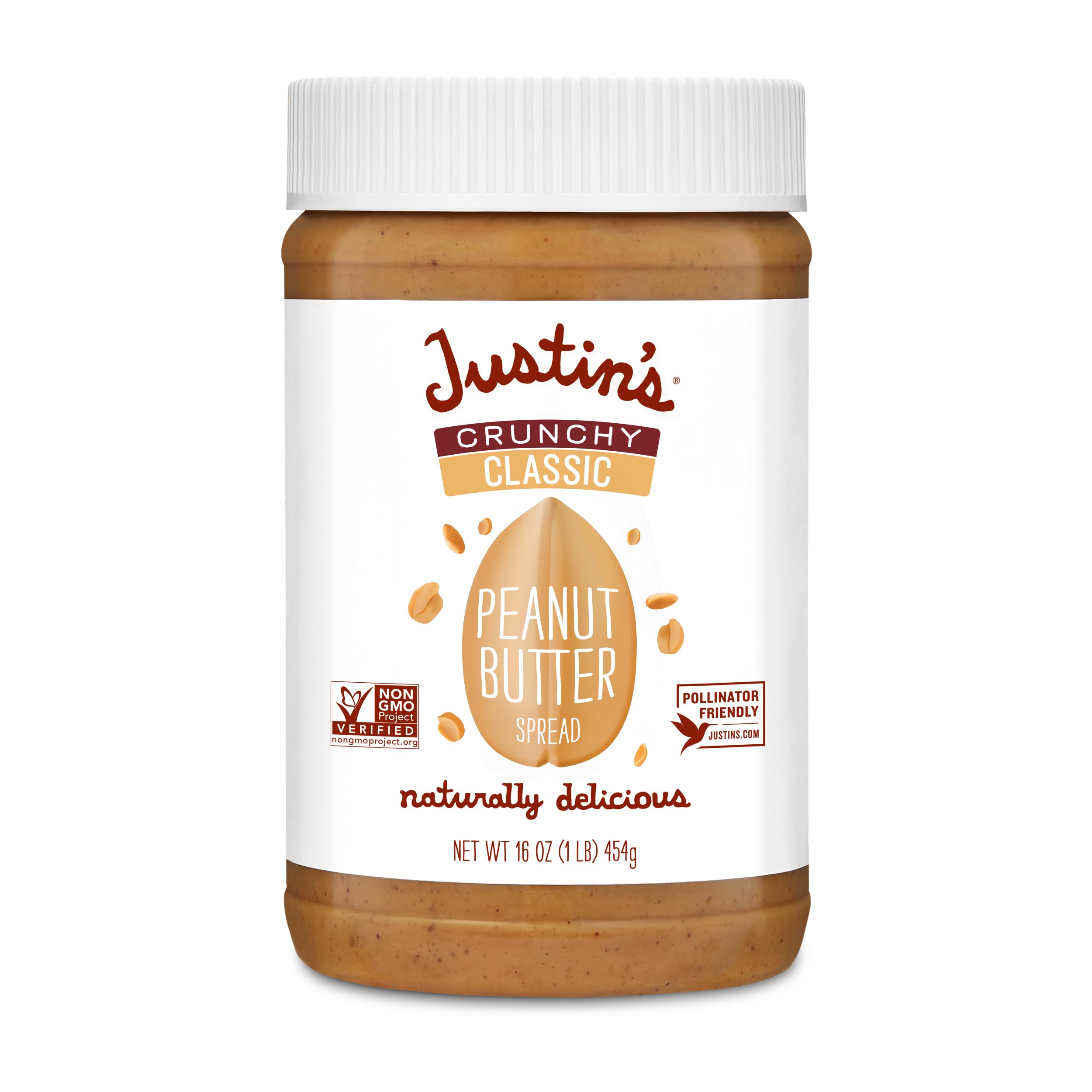 Justin's Crunchy Classic Peanut Butter 16oz. Jar, Gluten Free, Non-GMO, Responsibly Sourced 16 Ounce (Pack of 1)