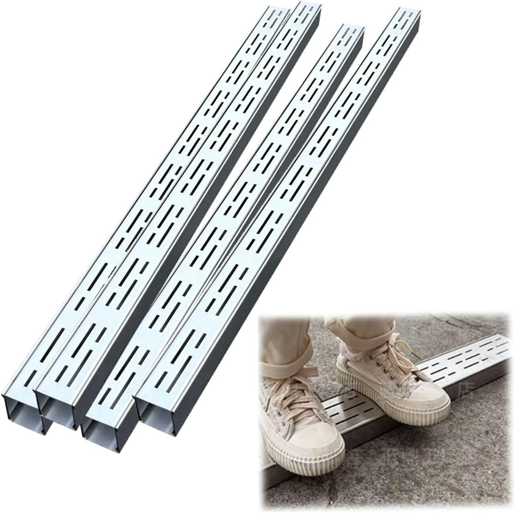 Caniveau extérieur avec grille de drainage mince, systèmes de tranchée en acier inoxydable 5x3 cm