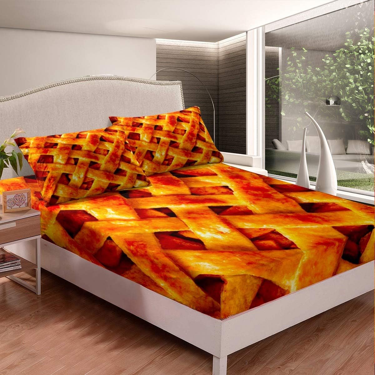 Dried Ramen Noodle Bedding Set 3D Funny Pasta Decor Bed Sheets for Kids Boys Girls Modern Unique Noodle Loving Bed Sheet Set Orange Fitted Sheet Bedroom Collection 3Pcs Full Size