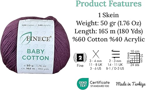 Miniatura 2 de Algodón bebé, 60% algodón, 40% hilo acrílico, fino (2) para ganchillo y tejer, 6 x 1.76 oz (6 x 1.76 oz), 6 x 180 yardas (19.7 x 541.3 ft), hilo