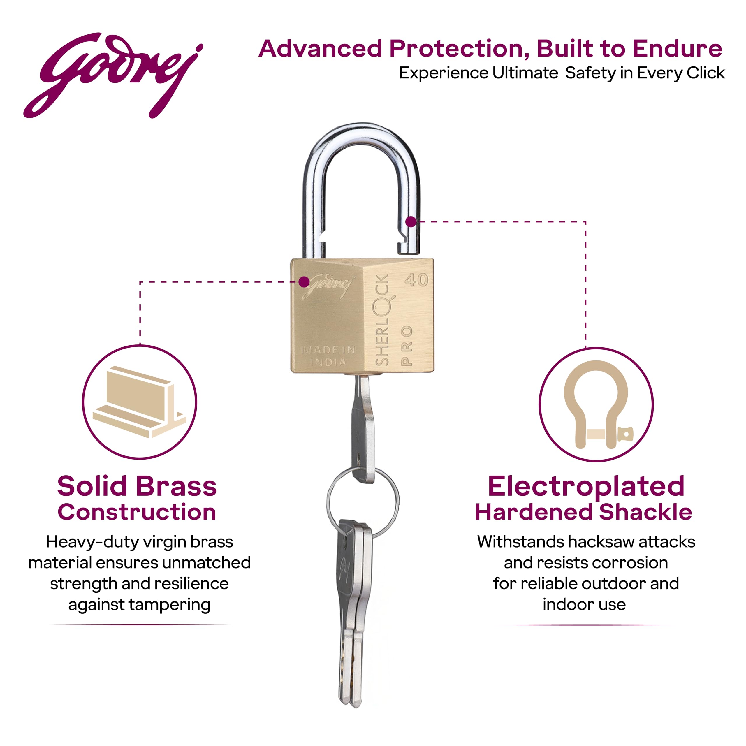 Godrej Sherlock Pro Padlock - 40mm with 3 Keys -3 Godrej Sherlock Pro Padlock - 40mm with 3 Keys -3