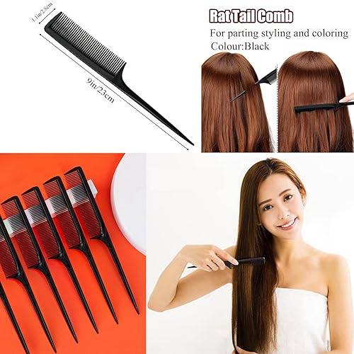 Miniatura 7 de Juego de 5 peines para el cabello, dientes anchos para desenredar, cola de rata de diente fino para peinar, ducha con gancho, para mujeres y hombres
