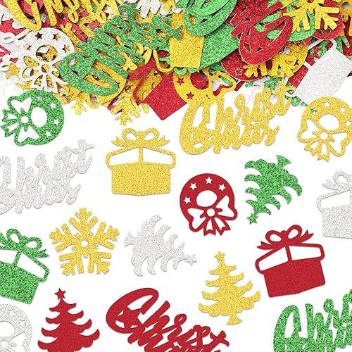 Miniatura 6 de 200 piezas de confeti de Navidad, azufaifo, rojo, plateado, dorado, trineo, alce, árbol de Navidad, sombrero de Papá Noel, decoración de confeti de