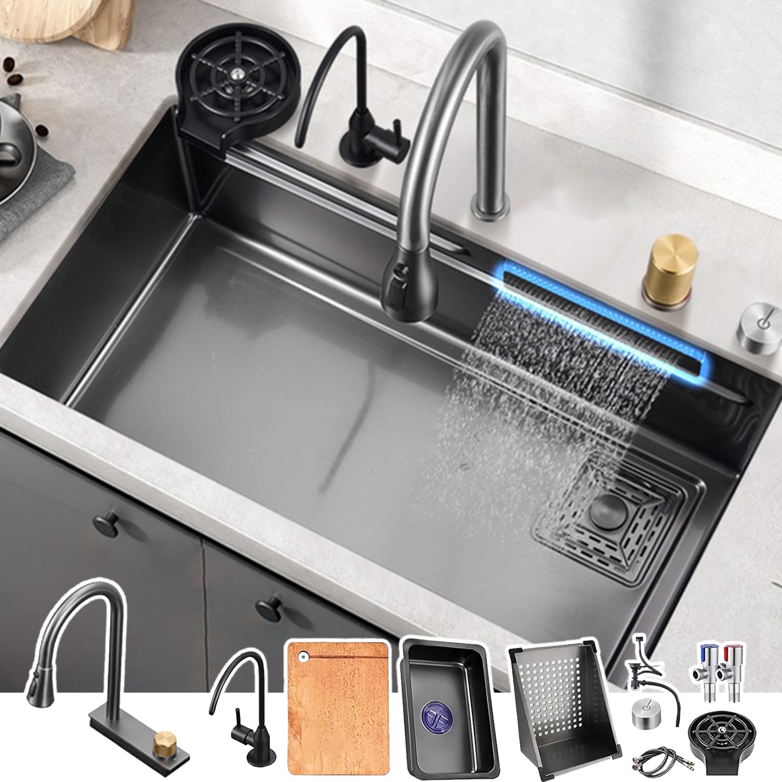 ZQFHSX Kitchen Sink, With Faucet Bar Prep 304 Stainless Steel Deep Single-Bowl Sink Basin, Drop-In Or Undermount Installation, Easy To Clean (Size : 75x46x22cm)