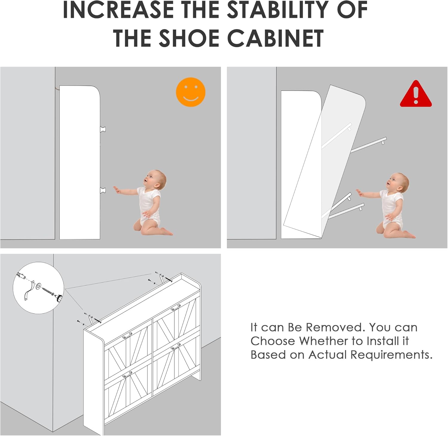 Shoe Cabinet with 4 Flip Drawers, Slim Narrow Shoe Storage Cabinet with Adjustable&Removable Shelves, Freestanding Wood Hidden Shoe Organizer for Entryway, Hallway (White)