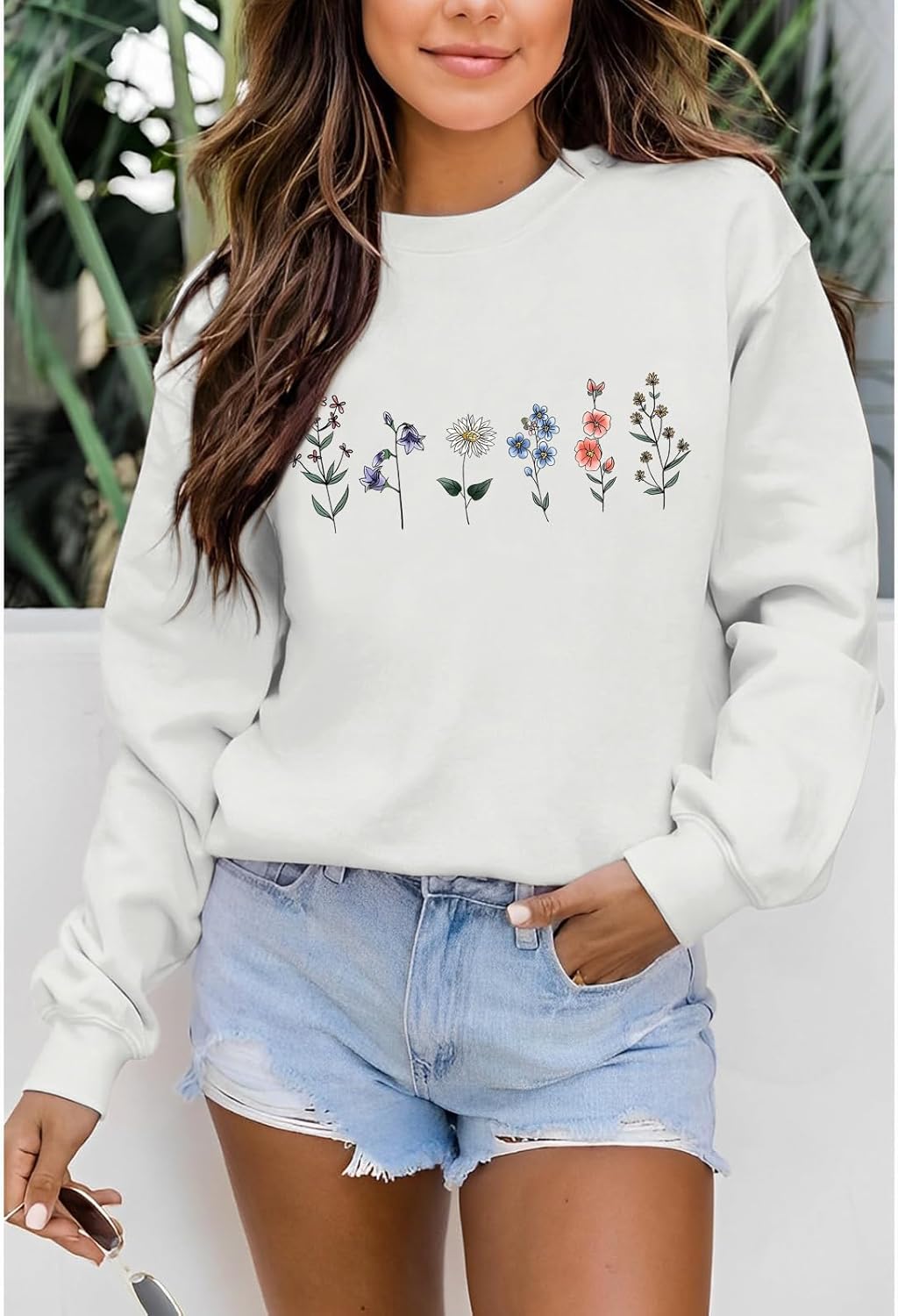 Flower Graphic Sweatshirt for Women Floral Printed Vintage Long Sleeves Shirt Crewneck Hoodie Loose Pullovers Tops - Image 5