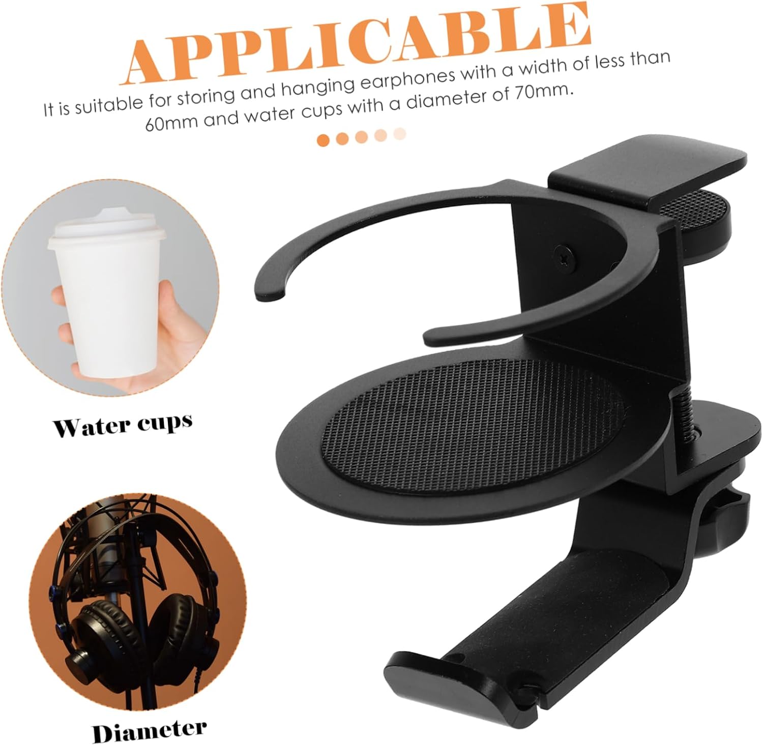 360degree Headset Stand Cup Holder Desk Accessory for Headphones Easy Installation Clamp Design for Gaming Office Use Supports up to Black