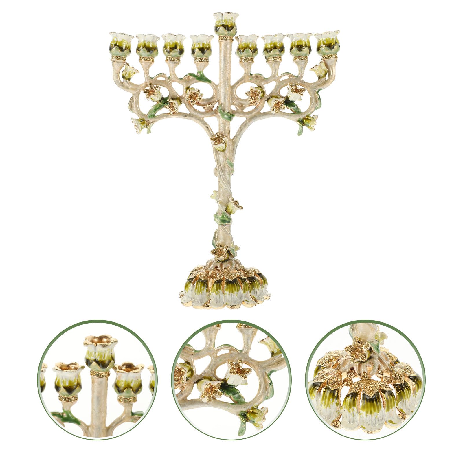SHINEOFI Candelabro Menorá de 9 Brazos para Ceremonia Religiosa Diseño Vintage de Esmalte, Soporte Metálico Resistente Adecuado para Ambientación de Hanukkah Hogar
