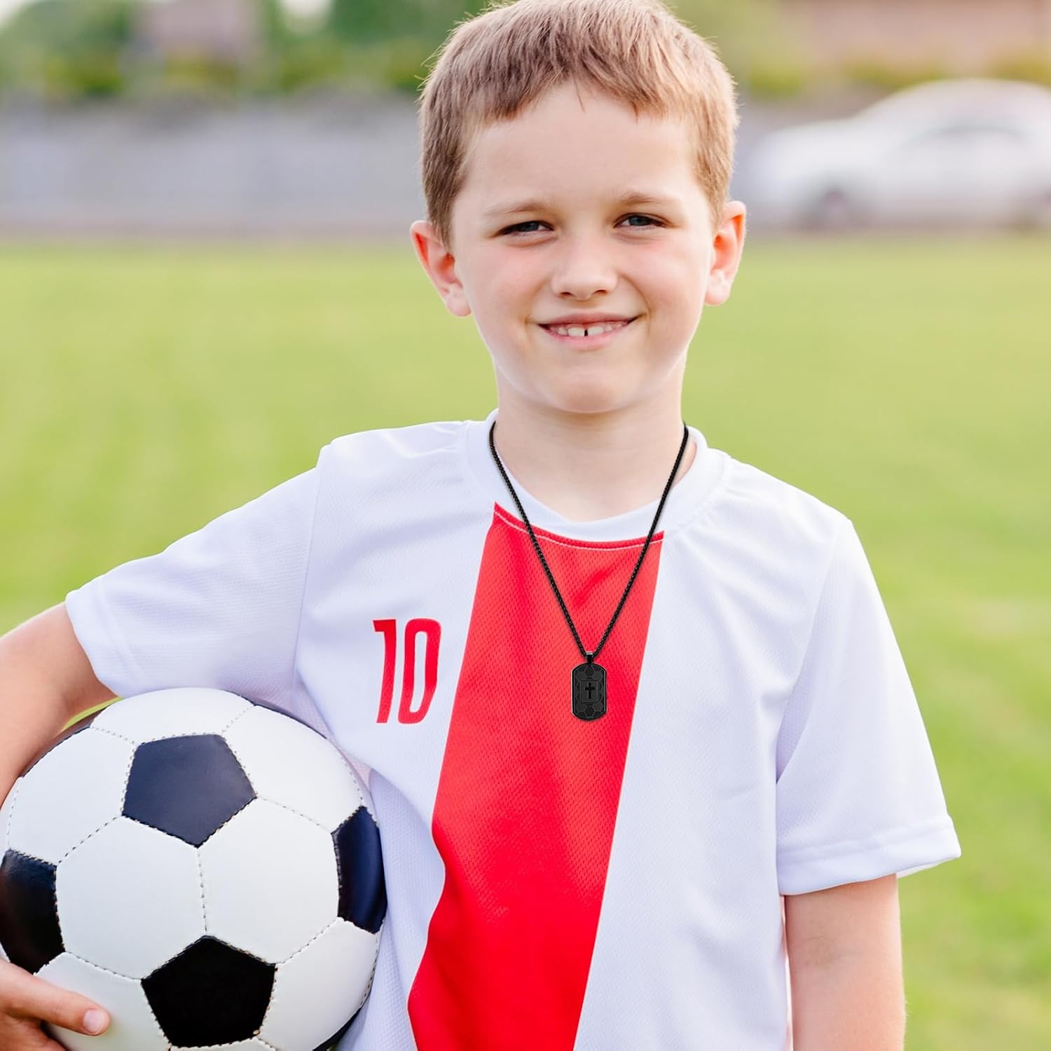Easter Basket Stuffers - Soccer Bible Verse Cross Necklace for Men Stainless Steel Cross Pendant Religious Gift Soccer Sports Jewelry Birthday Christmas Gifts for him Kids Boys Men Teens dad - Image 3