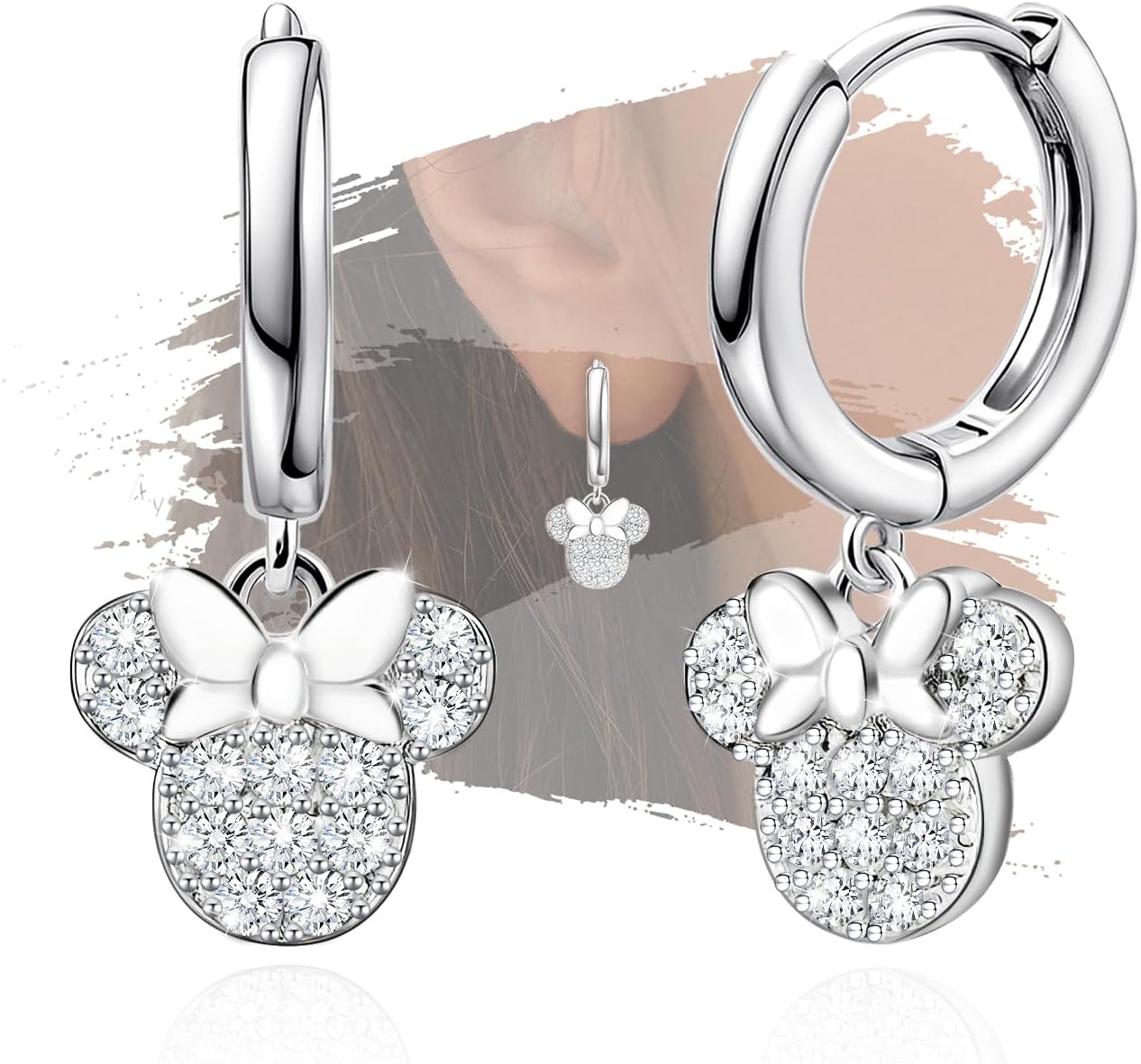 Mouse Bow Earrings Sterling Silver Mouse Cute Hoop Earrings for Women Hypoallergenic Cubic Zirconia Lovely Animal Hoop Earring for Sister