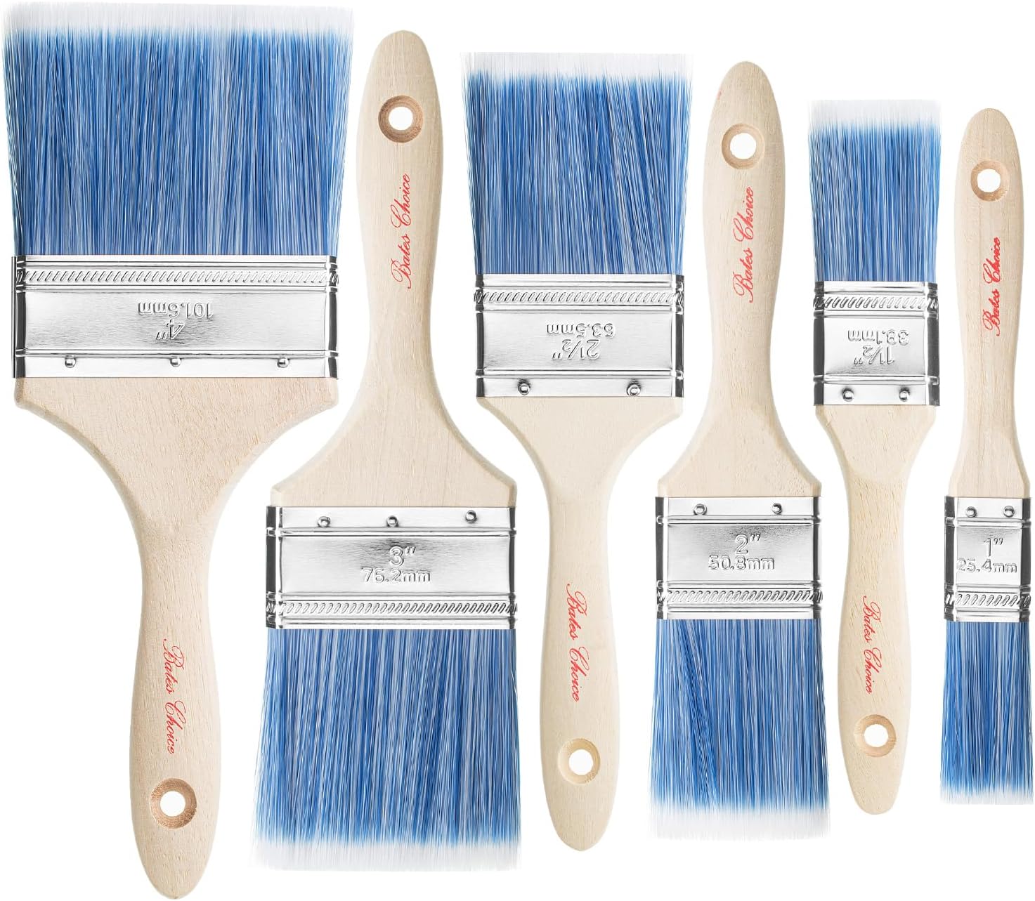 Bates- Paint Brushes, 6 Pack, 1", 1.5", 2", 2.5", 3", 4", Wooden Handle, Flat Wall Paint Brushes for Walls, Stain Brush, Furniture Paint Brush, Paint Brushes for Painting Walls, Painting Brush