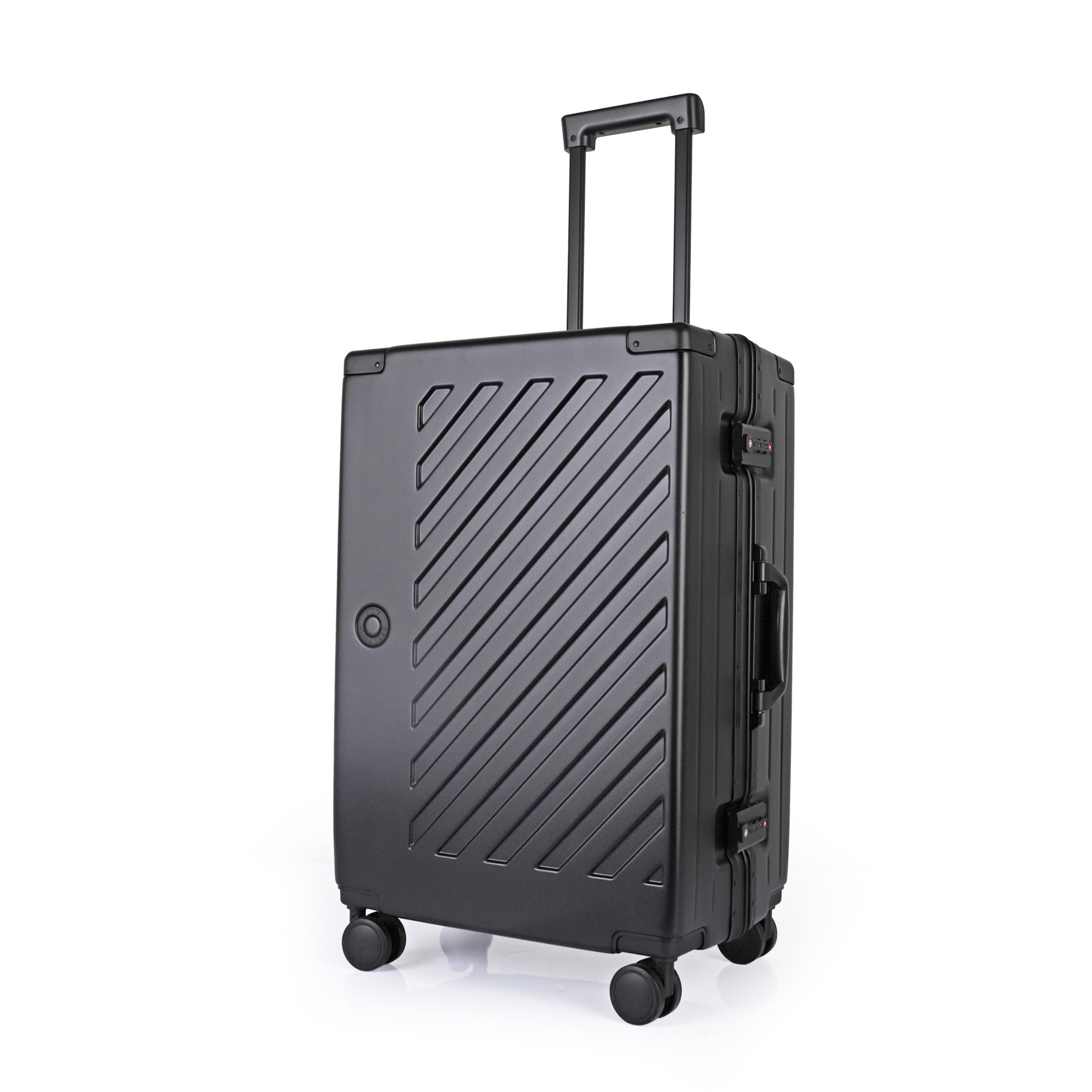 JLY 100% poliwęglanowy bagaż bez zamka błyskawicznego, podwójne zamki TSA Hardshell walizka z 4 kołami obrotowymi, aluminiowy uchwyt, bagaż podręczny w kabinie, Stal Czarna, M (65cm 60L)