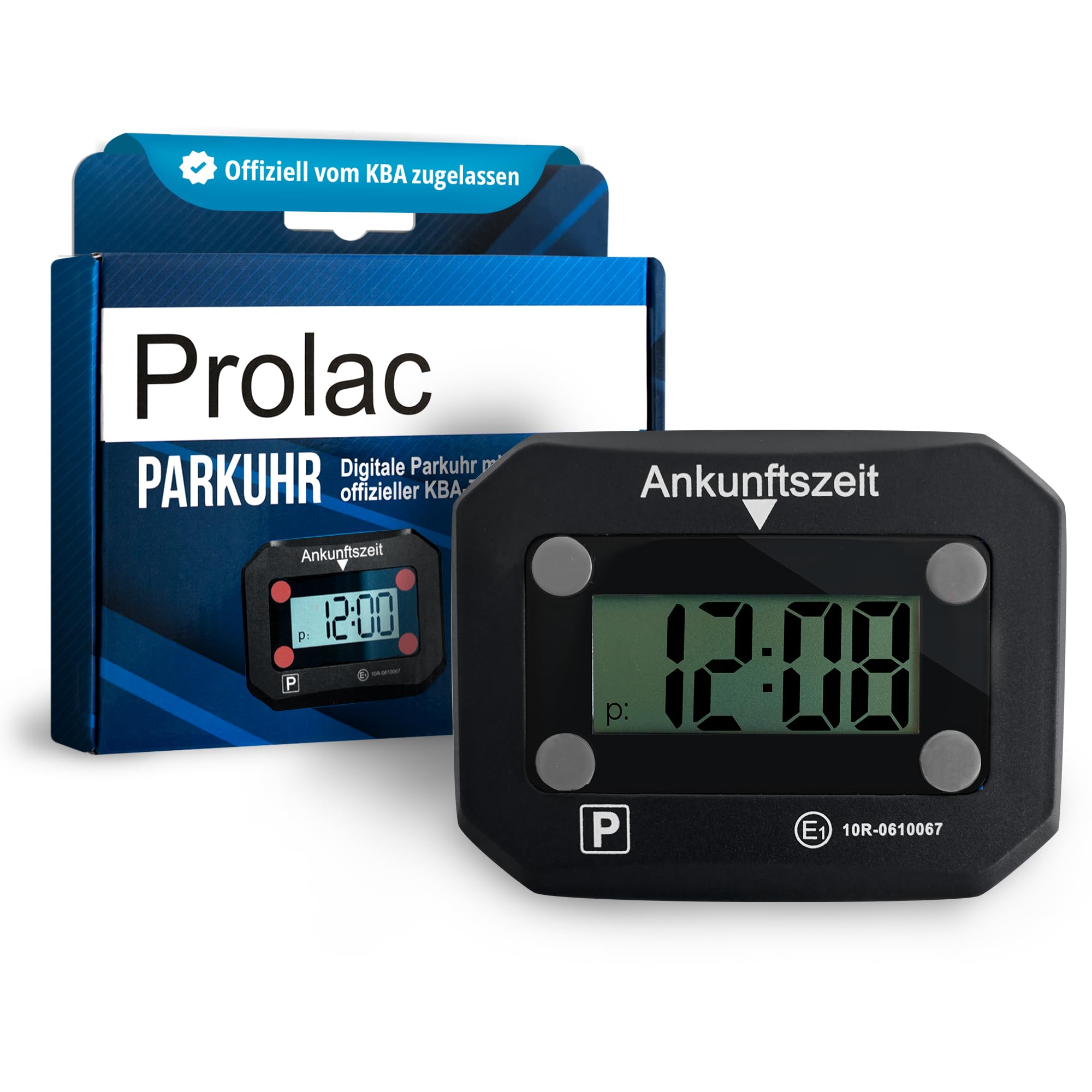 PROlac Elektronische Parkscheibe mit offizieller KBA Zulassung – Intelligente Parkscheibe elektrisch mit Zulassung – Digitale Parkscheibe Auto mit Nachtmodus und Taktungseinstellung (Schwarz)