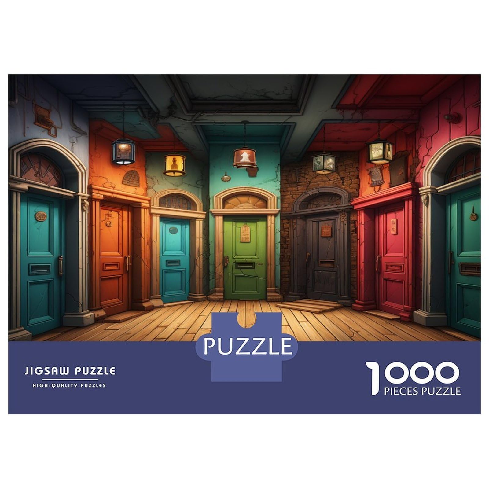 Strange Coloured Doors 1000 Piece Puzzles for Adults with No Puzzle Dust Colourful Jigsaws Colorful Doors for Anxiety Relief Games during Family Puzzle Night 38x26cm/1000pcs