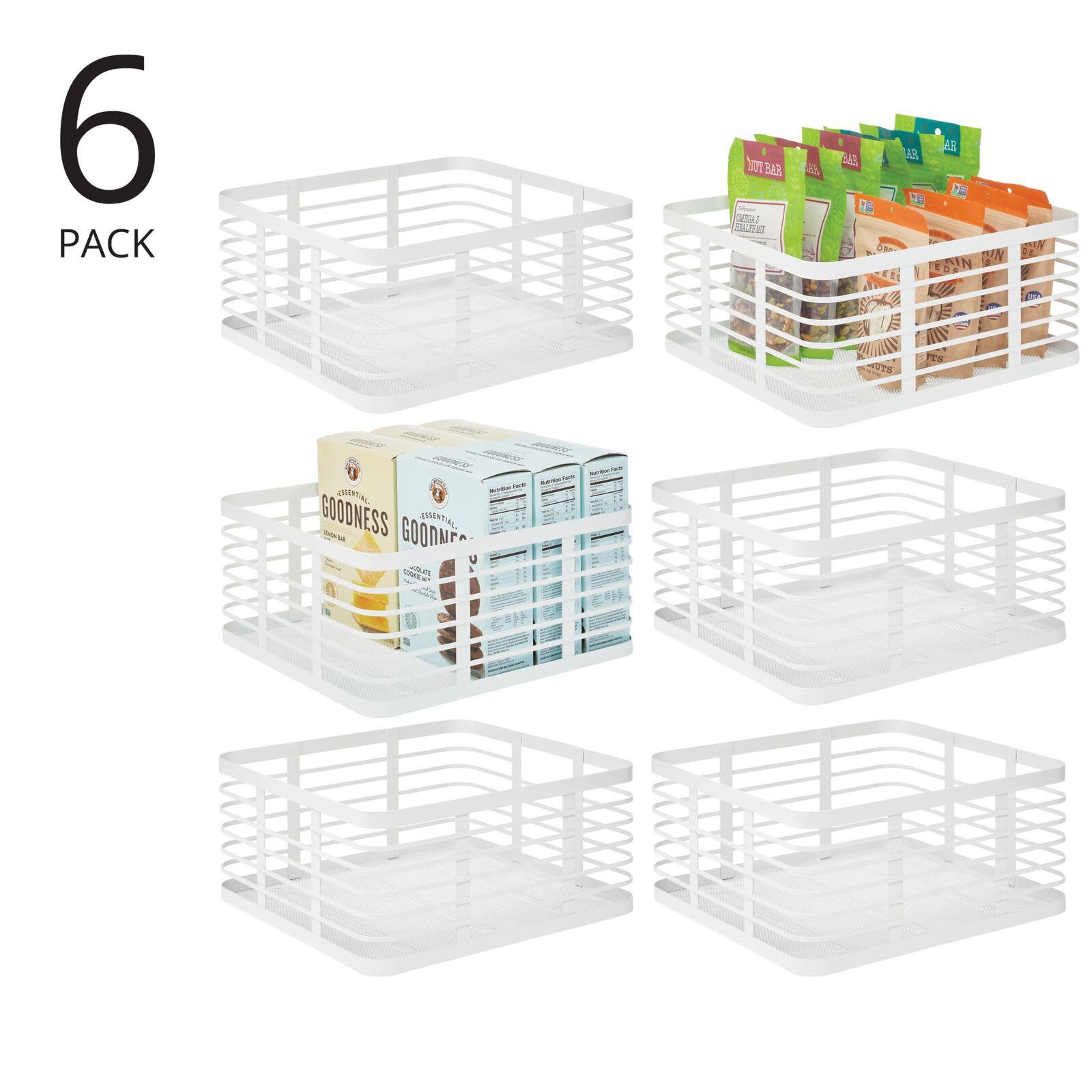 mDesign panier en métal polyvalent (lot de 6) – panier de rangement pour cuisine, garde-manger, salle de bain, etc. – corbeille de rangement universelle & compacte 30,5 cm x 33,0 cm x 15,2 cm – blanc
