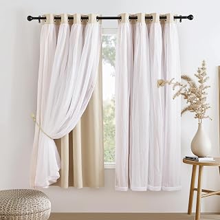 PONY DANCE Sheer Curtains Blackout, 52 by 63 inches, Biscotti Beige, 2 Pcs | Light Blocking Window Treatments Panels for Bedroom, Cortinas para Sala Modernas