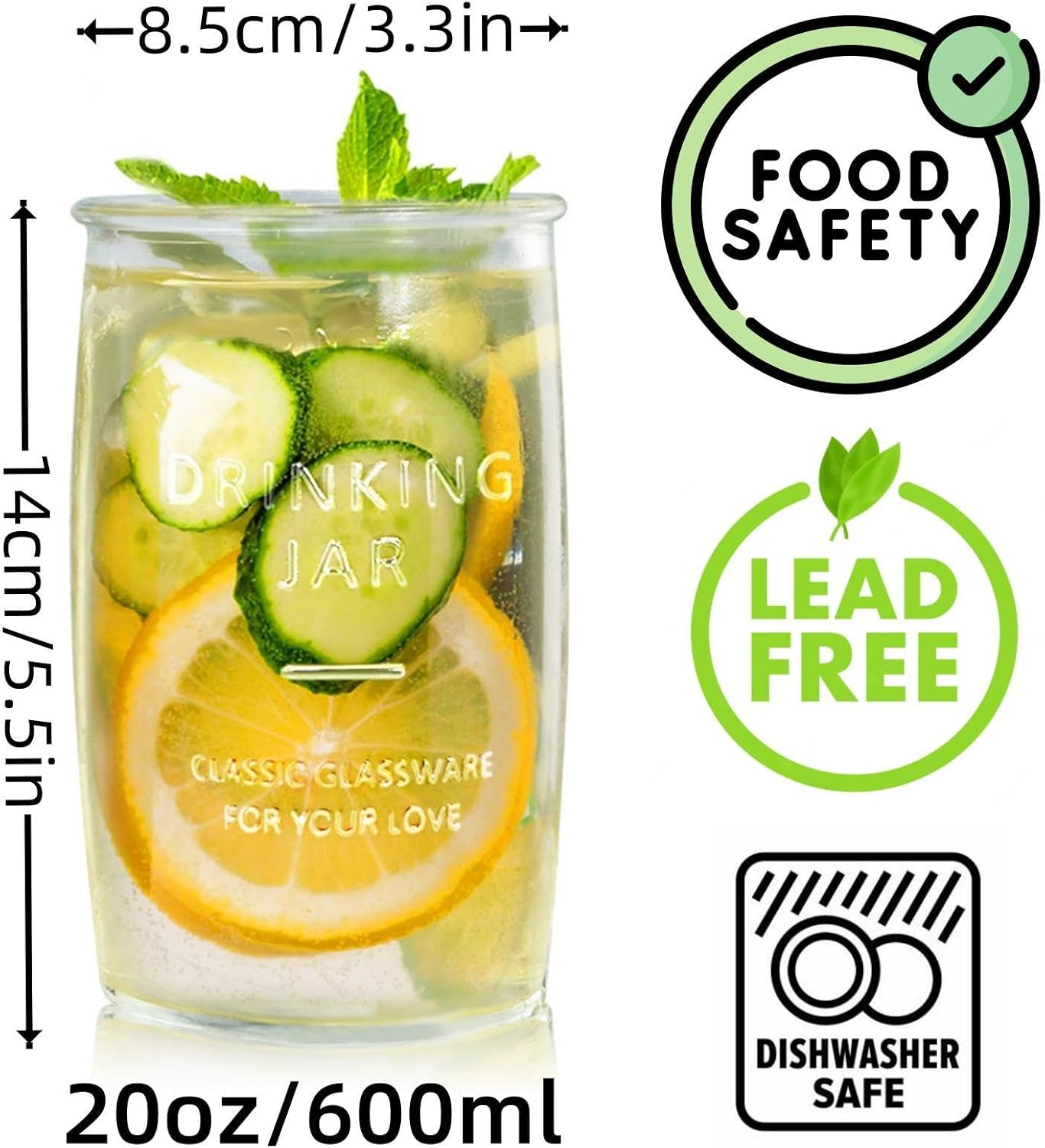 20 OZ Glass Cup Set of 6, Elegance Modern Simplicity Drinking Glasses Tumblers for Cold Drinks, Cocktails, and Beverages. - Image 2