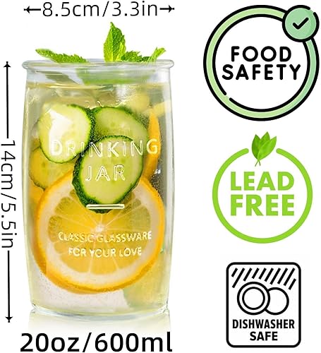 Miniatura 10 de Juego de 6 vasos vintage hechos a mano artesanal, cristalería transparente de 20 onzas para bebidas, cerveza, cócteles y bebidas