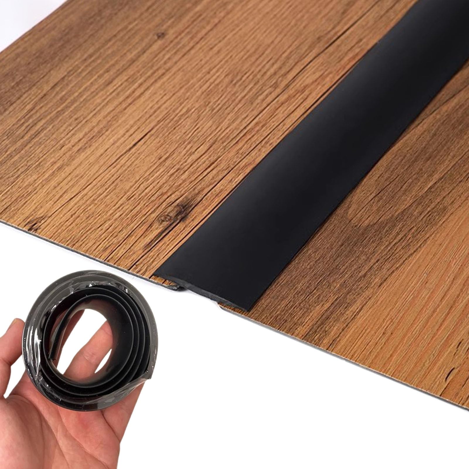 Joint de sol et barre de seuil plate PVC noir 8m pour protection des bords de parquet et carrelage