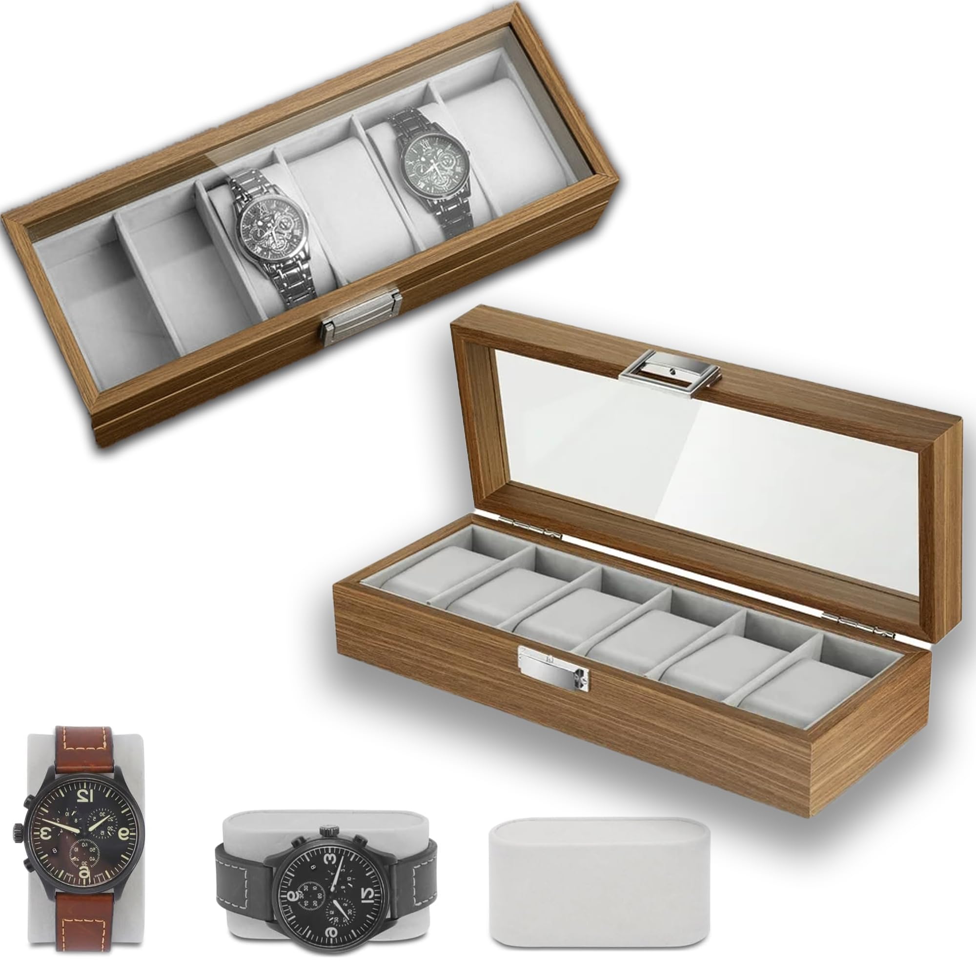 KLIFFOO Watch Box Organizer 6 Slots,Wooden Watch Storage Box with Large Glass Display Mens and Womens Watch Box Holder Organizer Case with Removable Pillows,Jewelry Bracelet Collection Box (B0CY2G9VBF) Amazon Price History, Amazon Price Tracker