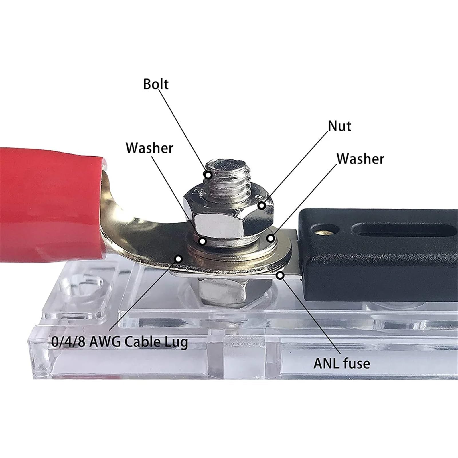 Portafusibles de potencia for Audio de coche, fusible en línea 100A/150A/200A/250A/300A, fusible atornillable de calibre 0/2/4/8 (Color : 200A)