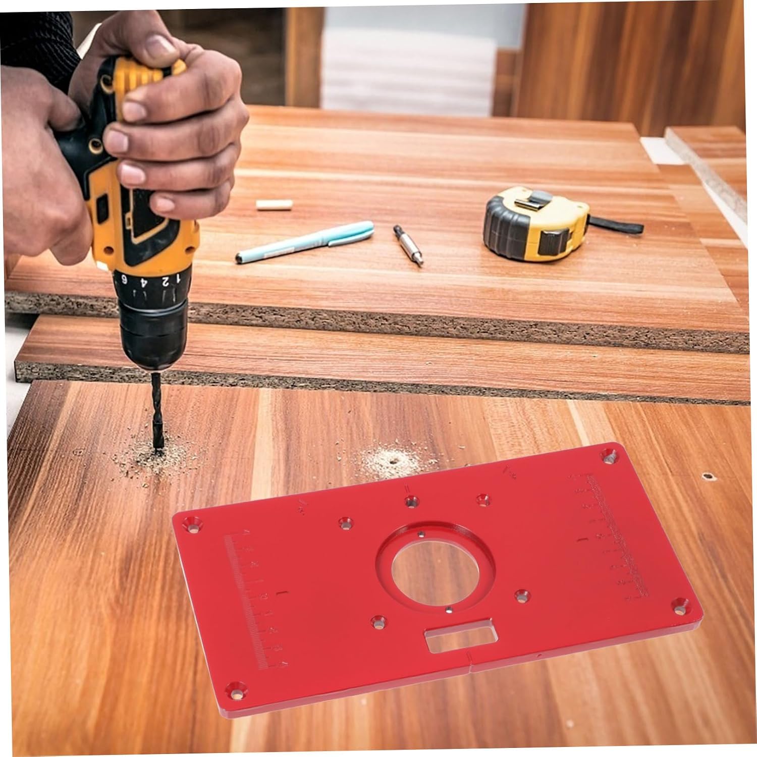 1set Woodworking Router Table Trimming Machine Flip Plate Aluminum Insert Plate Red Trimmer Model