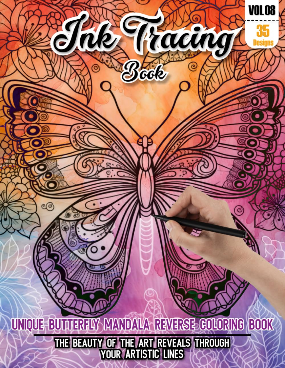 Ink Tracing Book: Stress relief reverse Butterfly Coloring Book for adults: mindfully Follow white lines to Uncover 35 cute Butterfly arts | Magical ... lovers (Stress Relief Reverse Coloring Book)