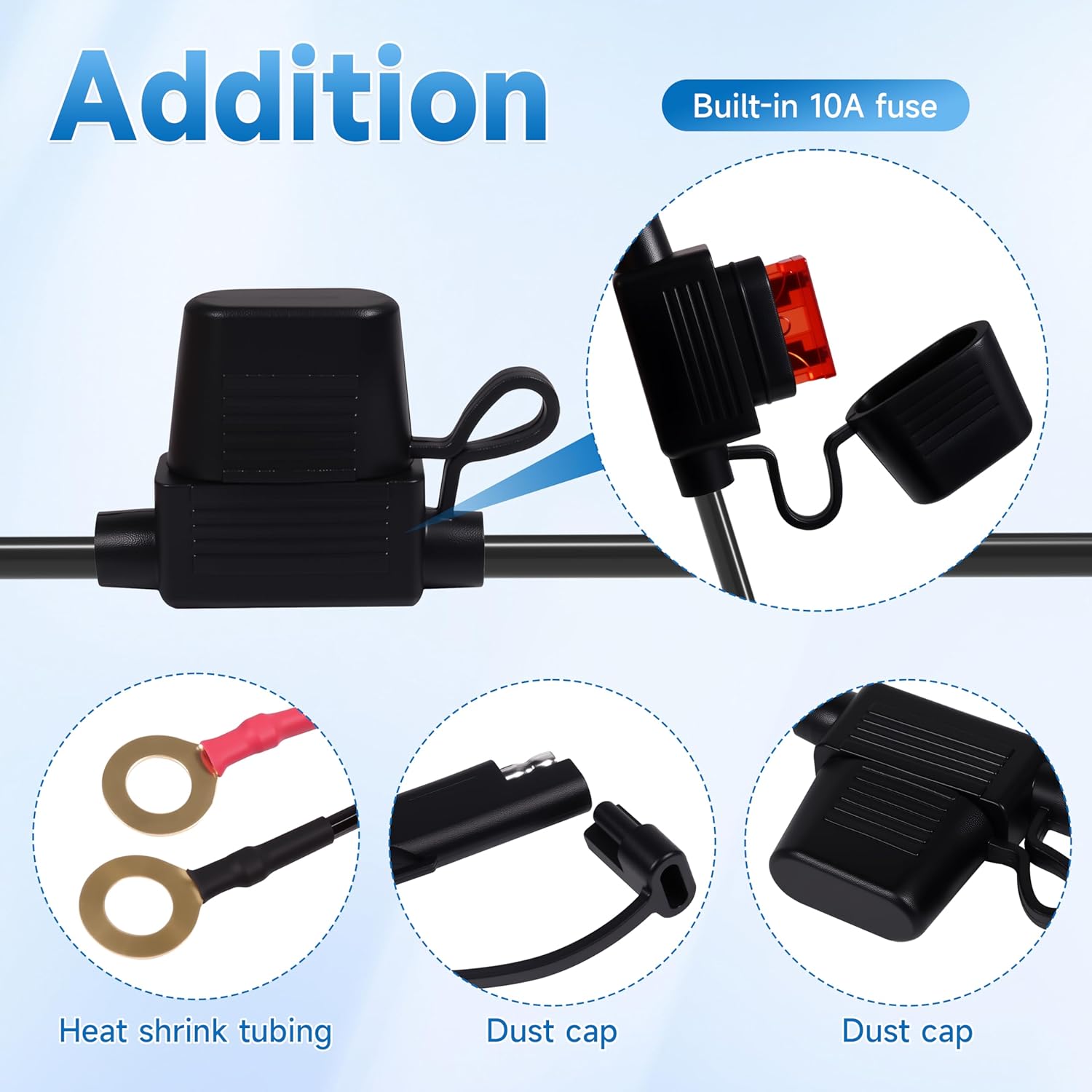 5FT 18AWG SAE Extension Cable, SAE Battery Charger Cord 18 AWG, 2 Pin Quick Disconnect SAE to O Ring Terminal Harness Extension Cord for Solar Batteries Cars Motorcycles, 6pcs