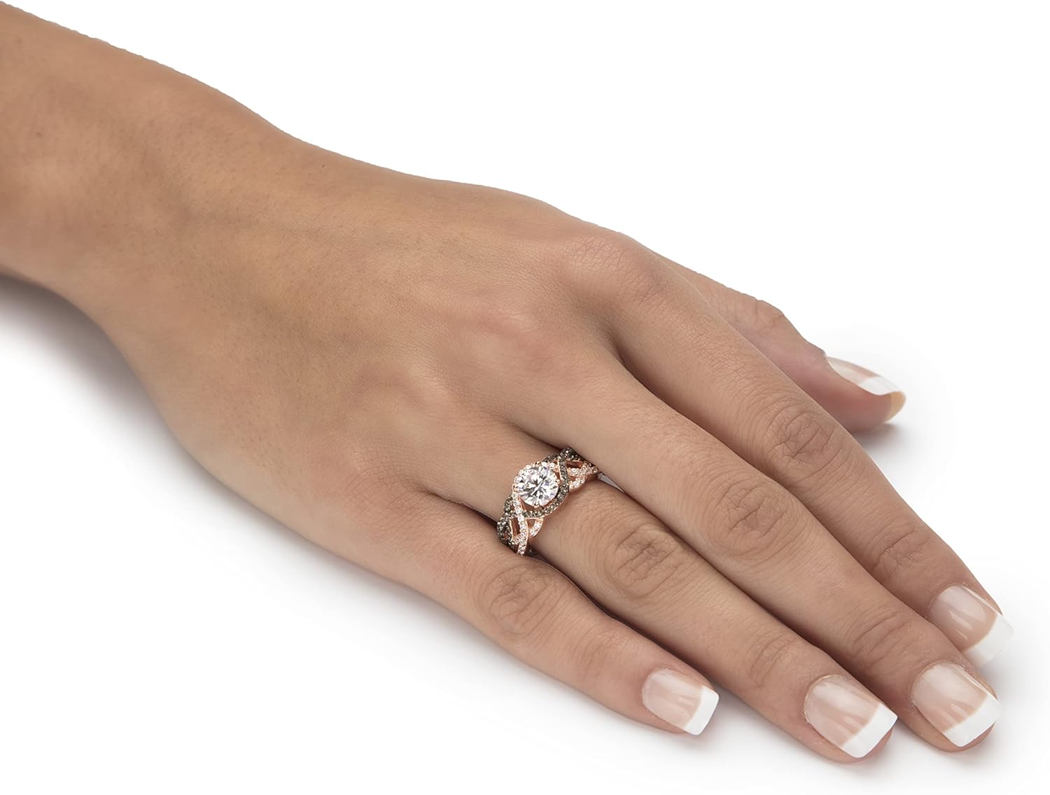 PalmBeach Rose Gold-plated Sterling Silver Round Cubic Zirconia Halo Crossover Ring Sizes 6-12