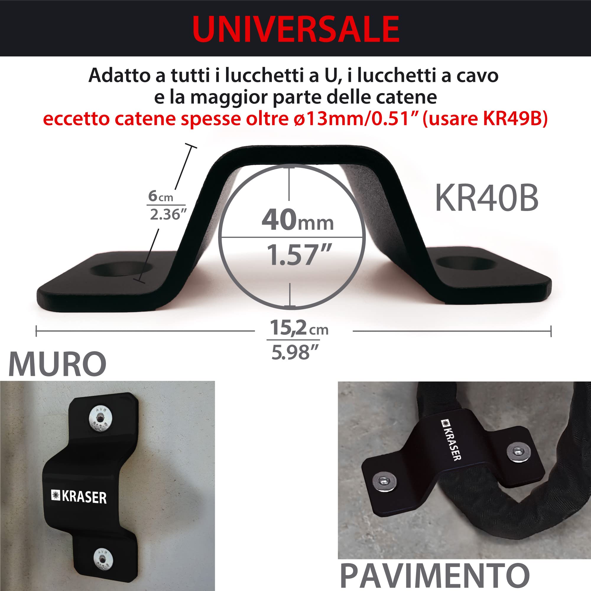 KRASER KR40B Ancora Antifurto a Pavimento o Parete in Acciaio ad Alta Resistenza, di Sicurezza per Moto, Bici, Rimorchio, Compatto