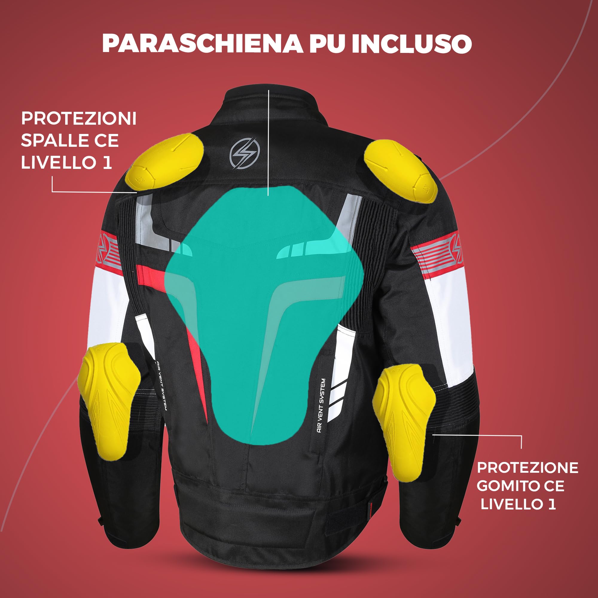 Generico Kurtka motocyklowa z tkaniny, 4 pory roku, ochrona CE, odpinana, wodoodporna podszewka, czarny, czerwony, 3XL