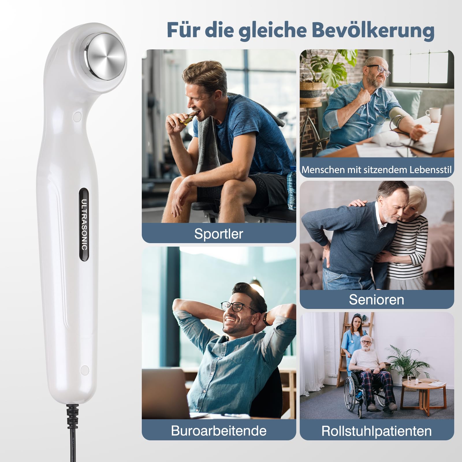 Tragbares Ultraschallgerät für Schmerztherapie & Arthrose - Ultraschall - Massagegerät für Zuhause mit CPU-Steuerung gegen Gelenk, Muskel & Rückenschmerzen (inkl. Adapter & Kopplungsgel)