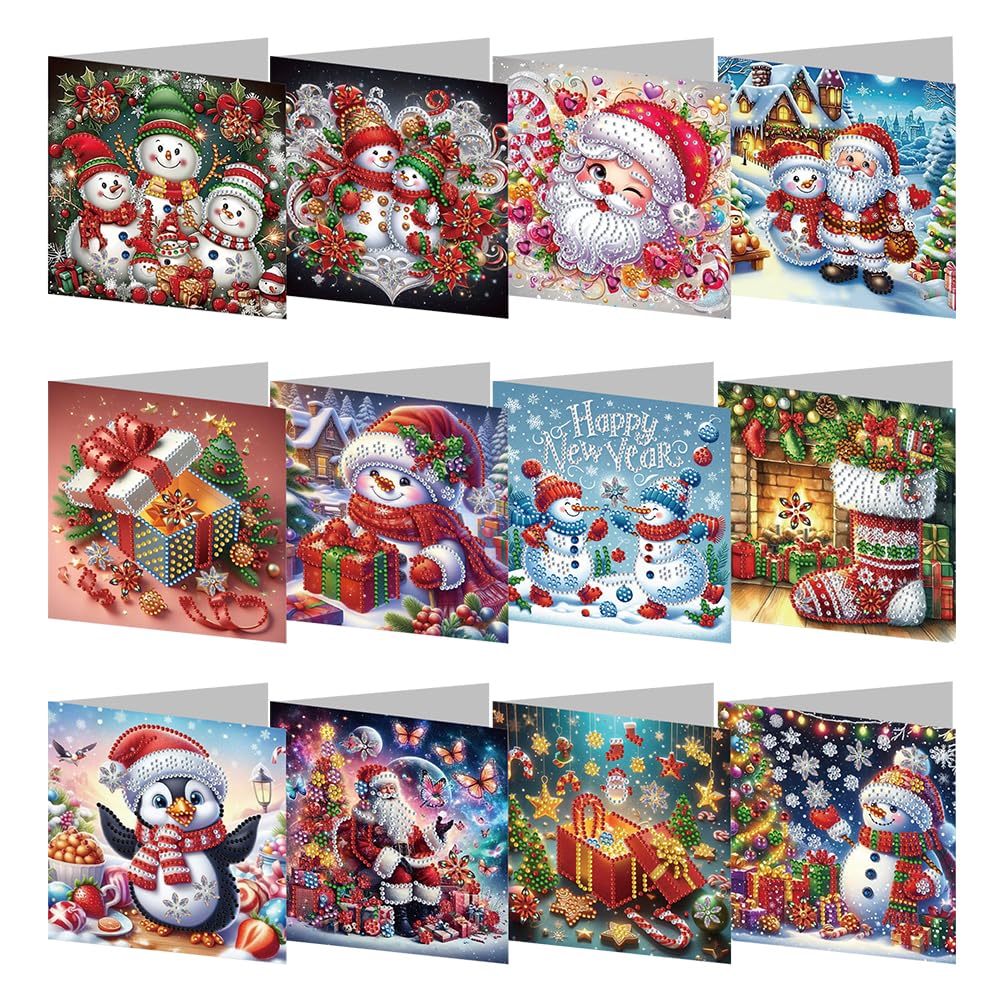 SPEPROECO Diamond Art Christmas Cards - Envelopes with Christmas Elements, Diamond Painting Greeting Cards Kit