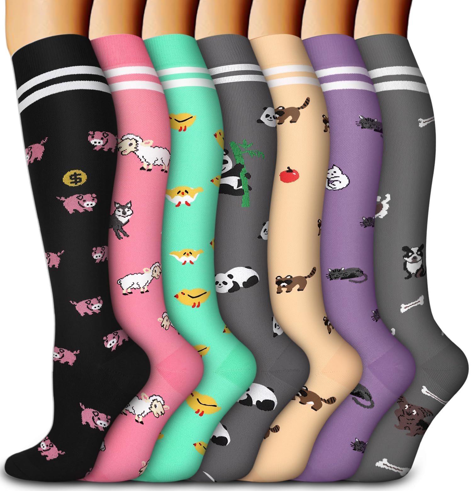 ACTINPUT Kompressionsstrümpfe Damen und Herren,7 Paar Kniestrümpfe Stützstrümpfe kompressionssocken Compression Socks Laufstrümpfe für Flug,Sport,Reisen, Radsport, krankenschwester