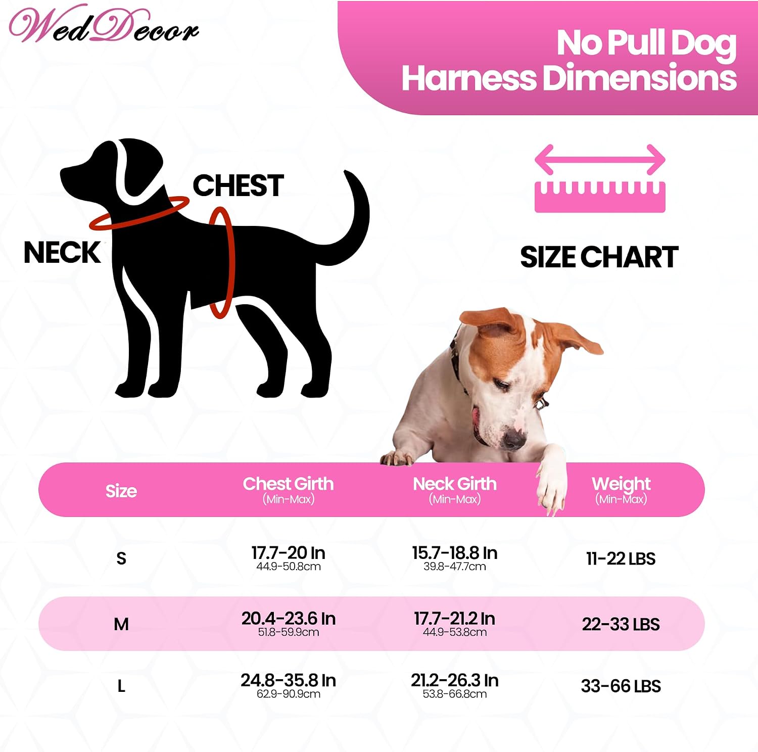 WedDecor Reflective Adjustable No Pull Dog Harness - Breathable No-Choke Design for Comfort and Easy Control Handle for Outdoor Training & Walking Dog Harness, Soft Padded Pet Vest, Pink, M