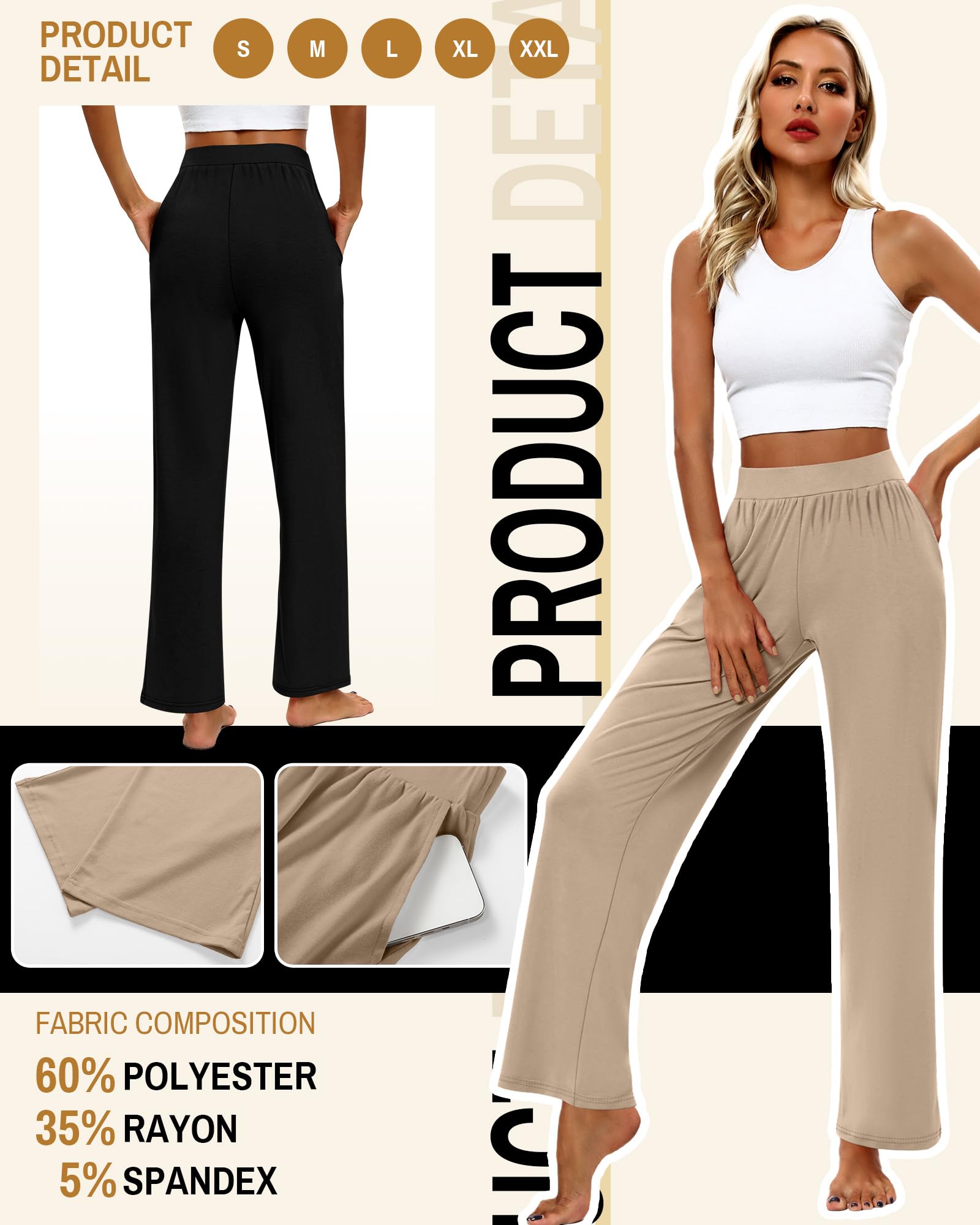 Huukeay 3 Pack Women's Lounge Pants, Cozy Wide Leg Lounge Pants with Pockets Loose Flowy Yoga Sweatpants Workout Comfy Jogger