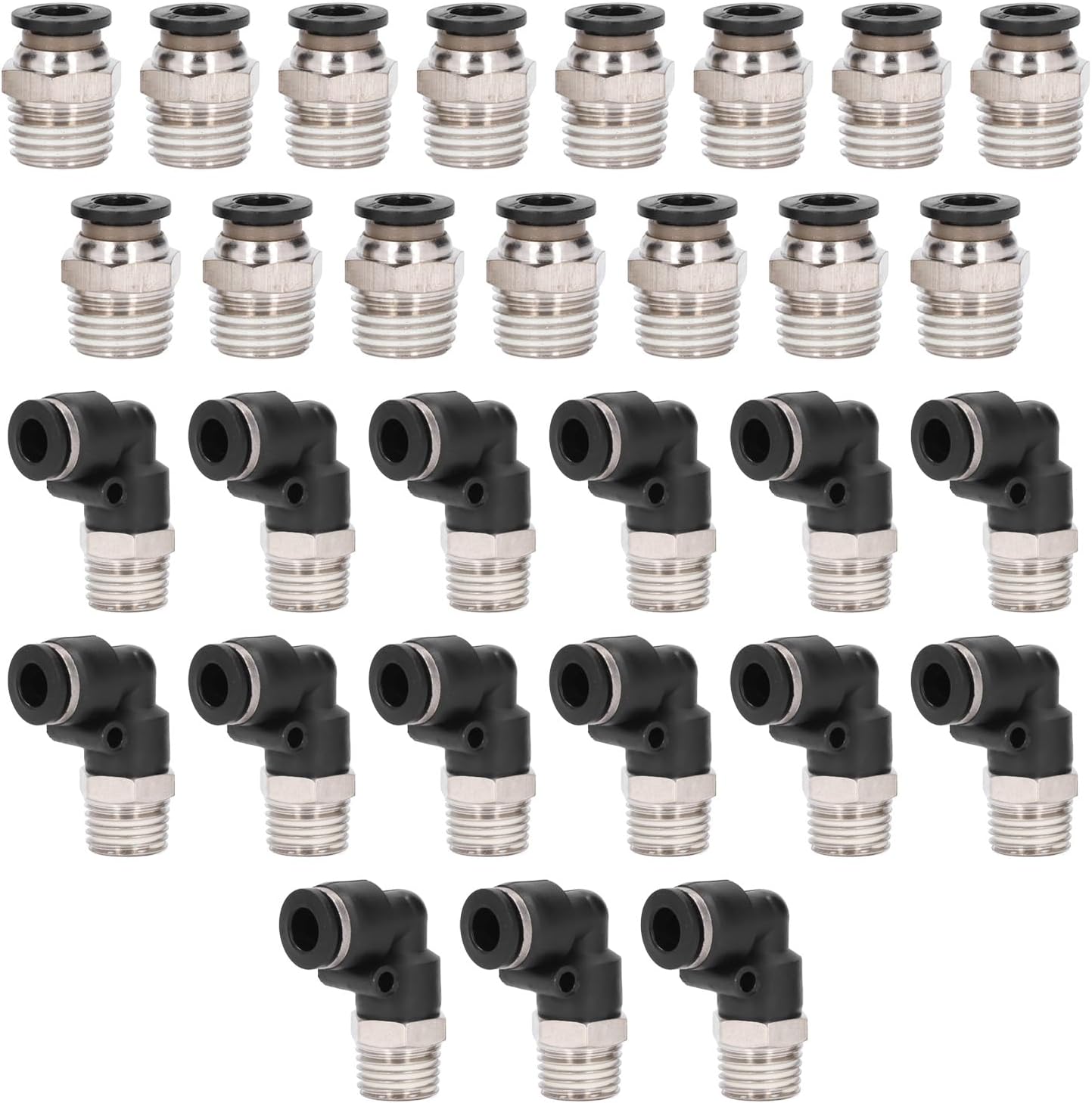 30 Pcs Pneumatic Fitting Kit 3/8 Inch Tube OD X 1/4 Inch NPT Thread Quick Connect Air Line Fitting for PU PA PE PVC Tube Versatile Durable High Pressure ABS Metal Construct
