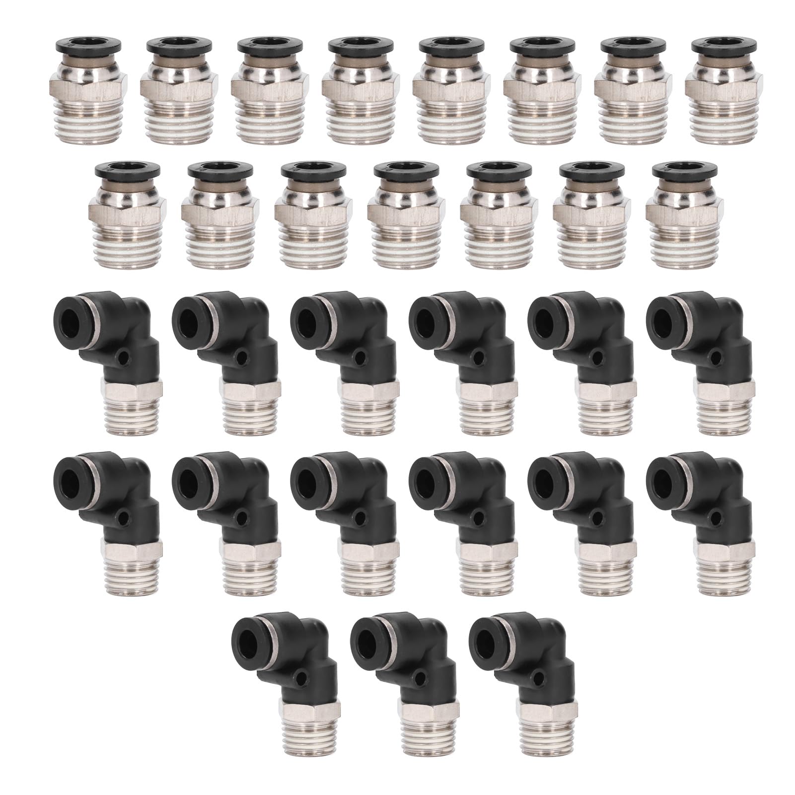 Kit di Raccordi Pneumatici da 30 Pezzi Connettori Versatili per Raccordi Rapidi per Linee D'aria per Tubi in PU PA PE PVC in Metallo ABS