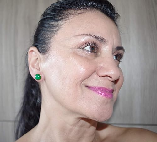 Miniatura 4 de CHINESE GREEN JADE ROUND DOME 12MM VINTAGE GENUINE 14K GF STUD EARRINGS