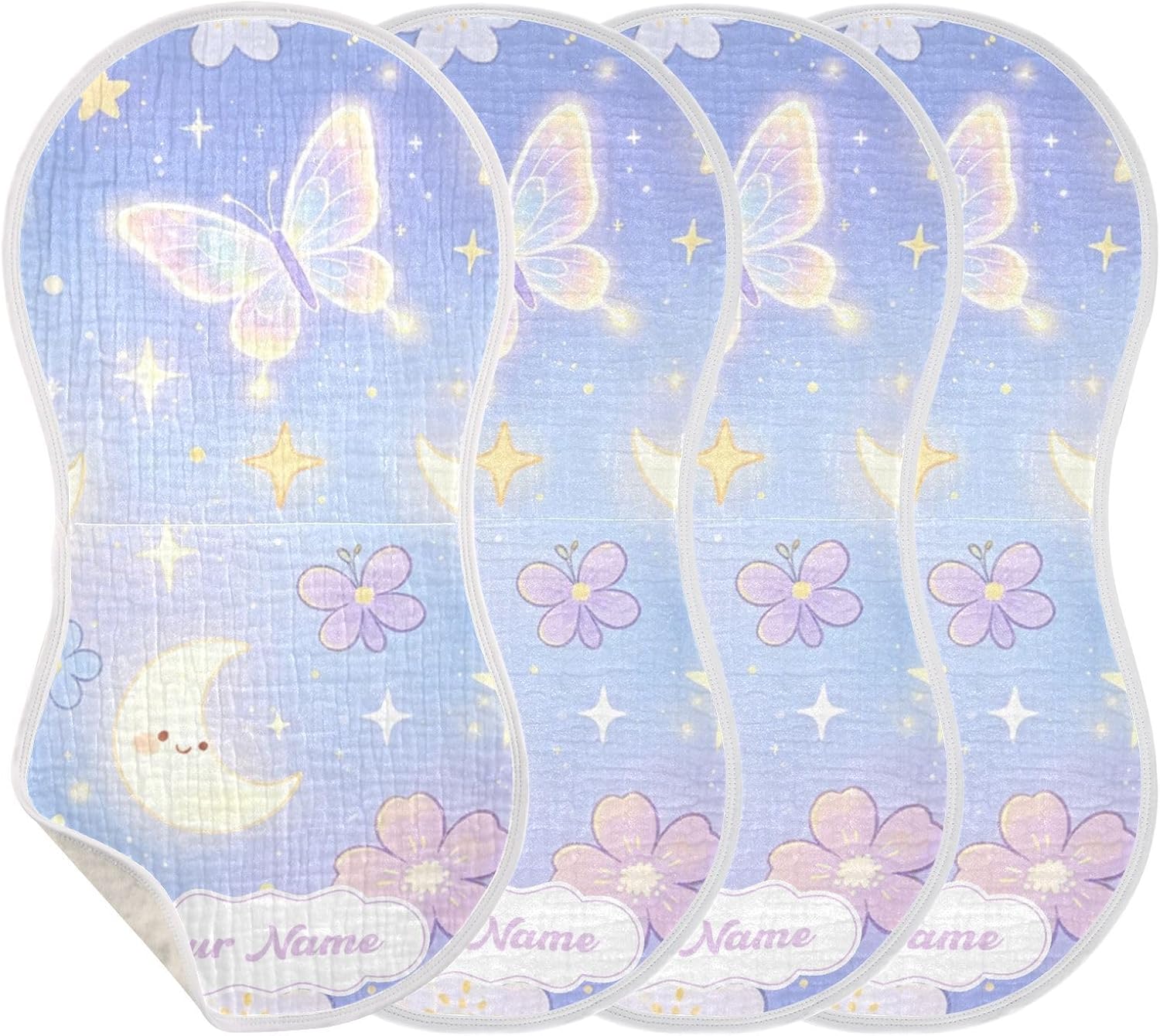 Personalized Pastel Purple Galaxy Moon Butterfly 4-Pack Infant Burp Towel