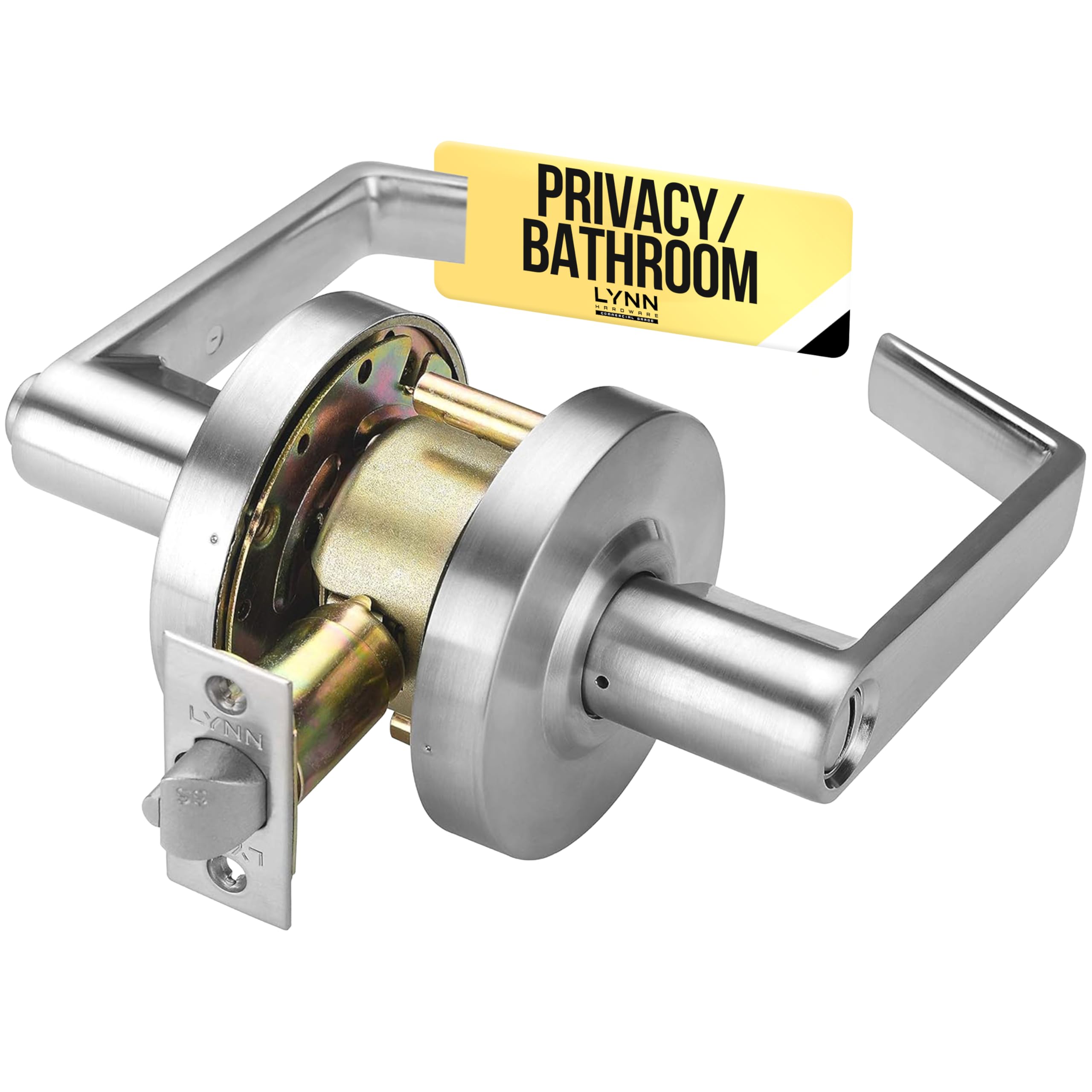 Lynn Hardware Commercial Door Lever Lock - Heavy-Duty Locking Door Handle, Designer Door Handles, Cylindrical Lever Lock, Non-Handed Grade 2 Door Handle, Satin Chrome, Privacy/Bathroom Function