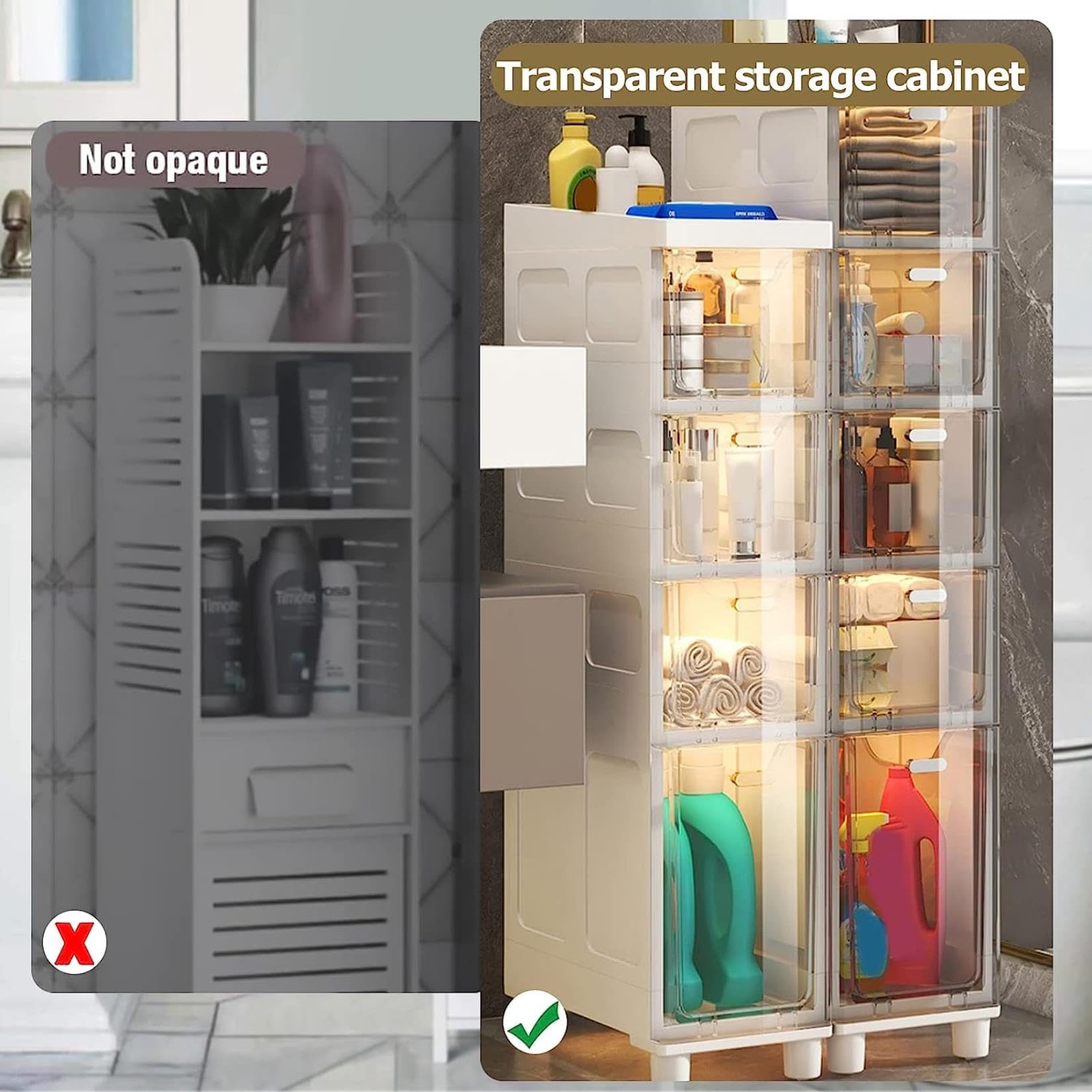 Cajones de almacenamiento apilables Gabinete de baño Delgado de almacenamiento, Gabinete de almacenamiento de Papel higiénico Delgado de Gran capacidad con cajones de plá
