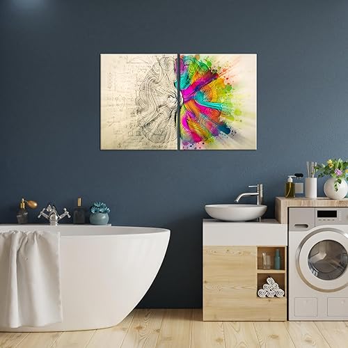 Miniatura 5 de iHAPPYWALL 2 paneles de lienzo abstracto para la pared, inspiración cerebral izquierda y derecha, motivación, ciencia, decoración, obra de arte para